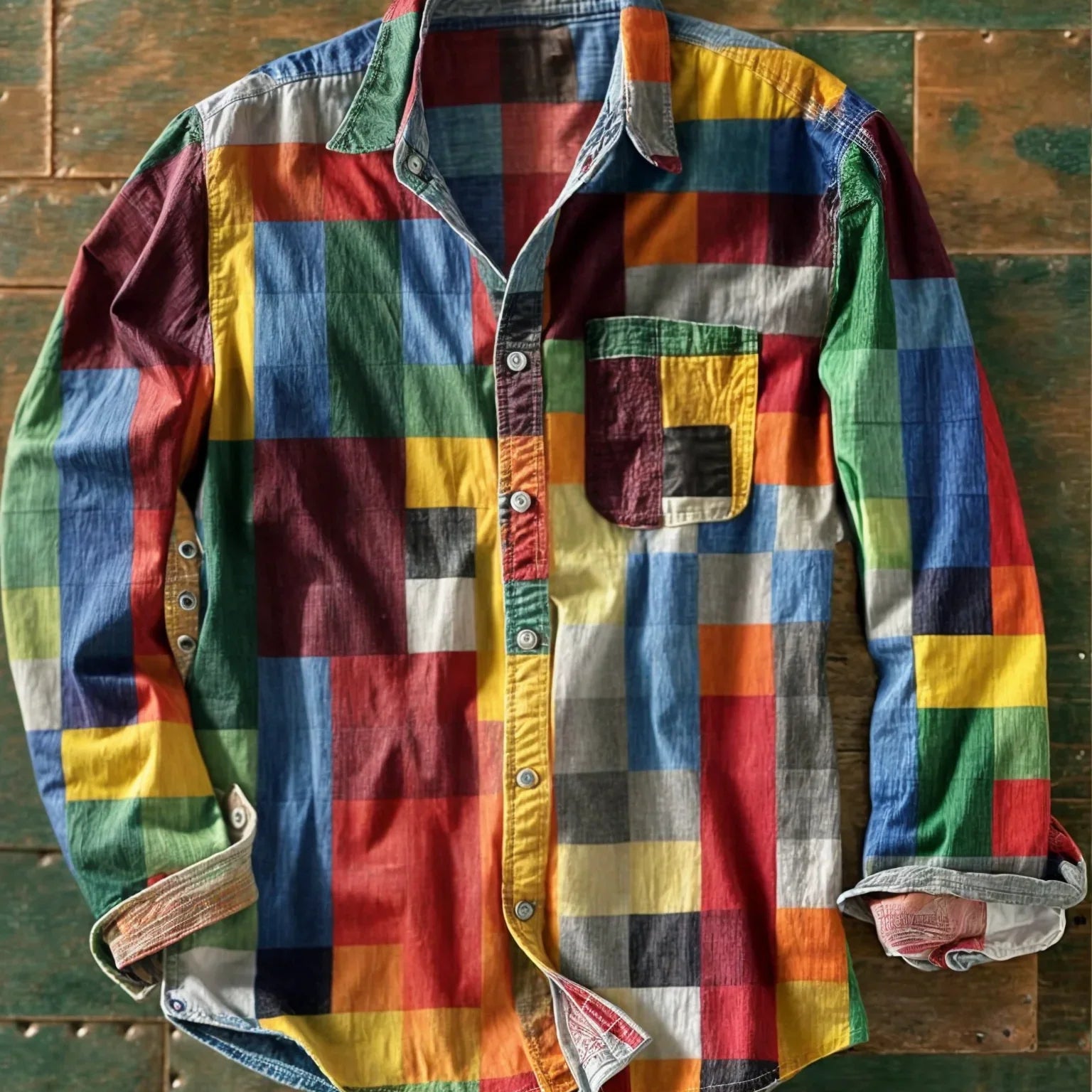 Dario™| Camisa patchwork de manga larga multicolor