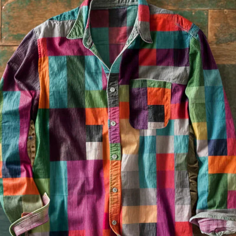 Dario™| Camisa patchwork de manga larga multicolor