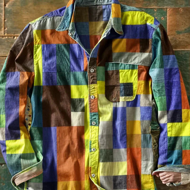 Dario™| Camisa patchwork de manga larga multicolor