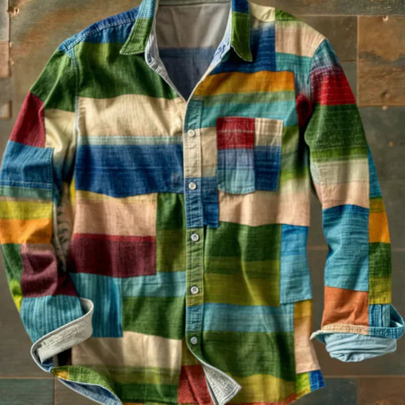 Dario™| Camisa patchwork de manga larga multicolor